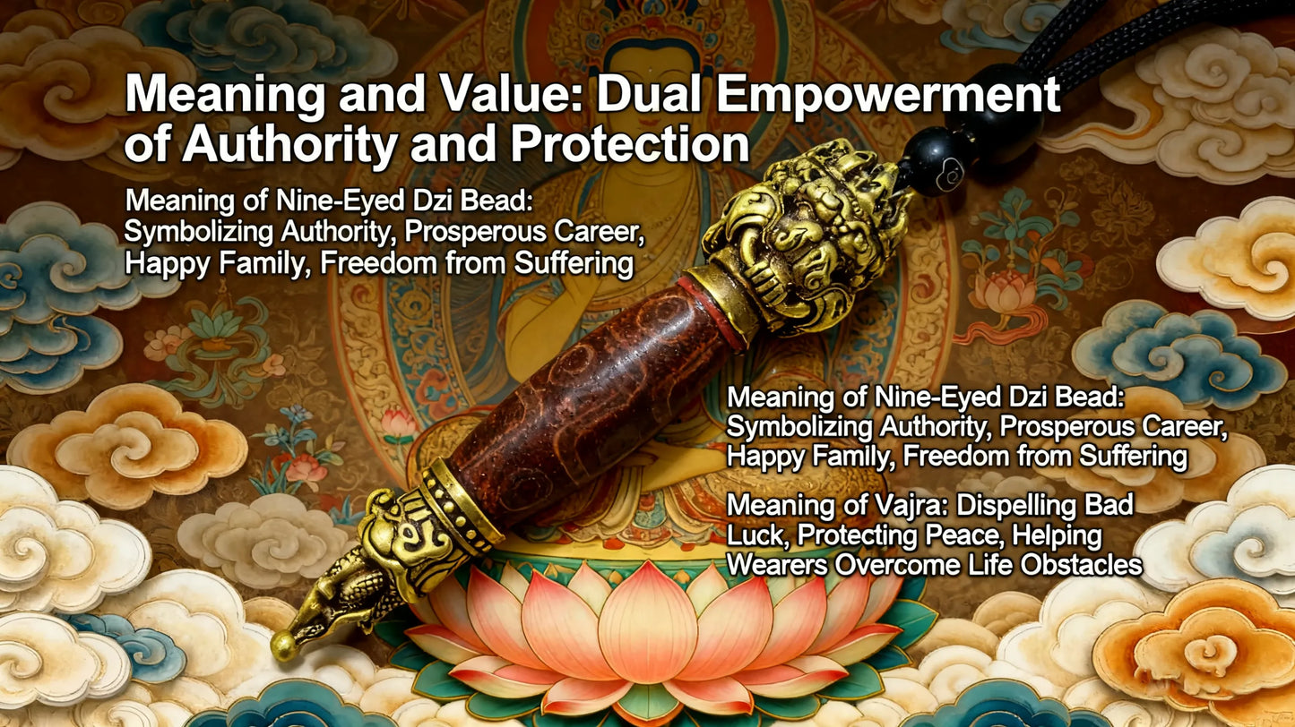 Tibetan Sacred Relic・Nine-eyed Dzi Bead with Vajra Pestle Pendant: A Millennium-old Blessing Treasure
