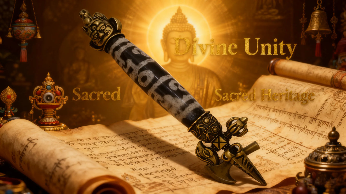 Vajra &amp; Nine-Eyed Dzi Bead Pendant - Tibetan Sacred Artifact for Protection, Fortune &amp; Spiritual Power